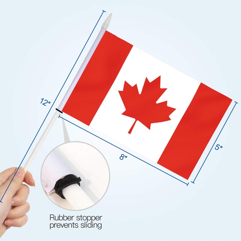 Anley Canada Mini Flag 12 Pack - Hand Held Small Miniature Canadian Flags on Stick - Fade Resistant & Vivid Colors - 5x8 Inch with Solid Pole & Spear Top - Image 4